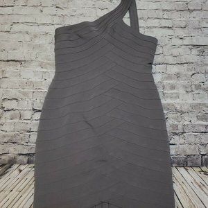 Bcbgmaxazria green Bodycon one shoulder Dress small GUC read